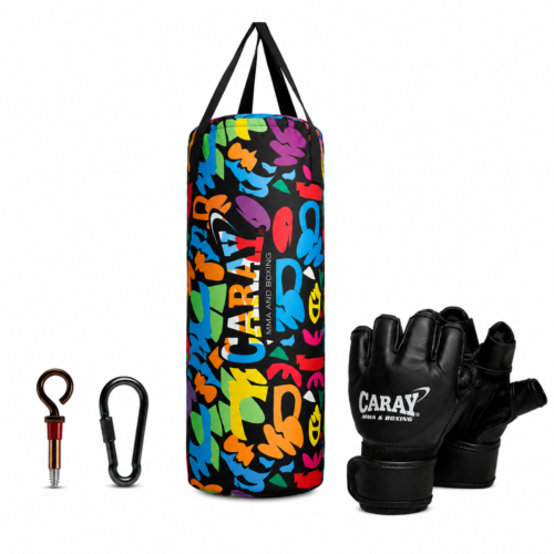 Kit saco de boxeo junior multicolor negro Caray con guante MMA negro talla XS para niños