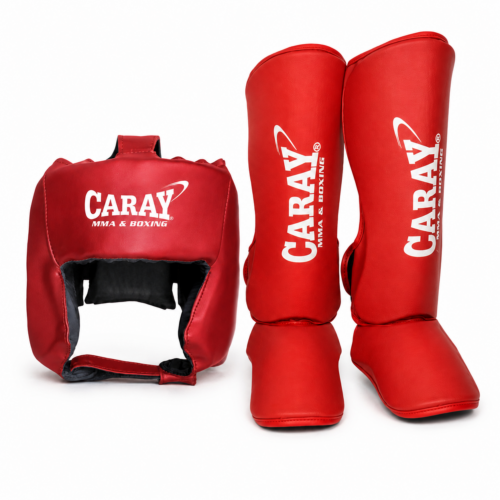 Kit protector de cabeza Open Edition Caray con espinilleras con empeine profesional rojo