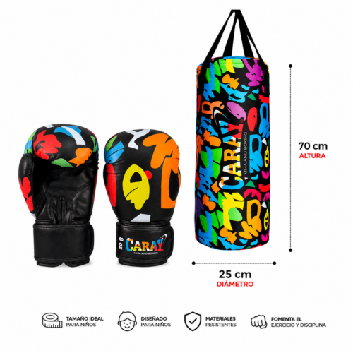 Kit saco de boxeo infantil con guantes 6 oz multicolor Caray