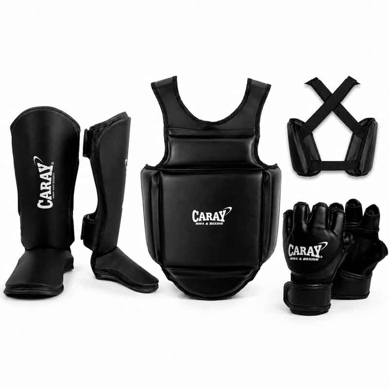 Kit hapkido para niño Caray con protector de pecho espinillera con empeine y guante MMA