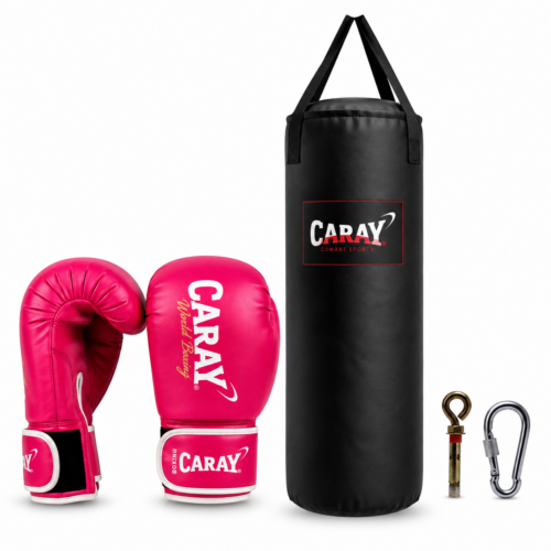 Kit saco de boxeo Classic Pro 1 con guantes de boxeo rosados Caray